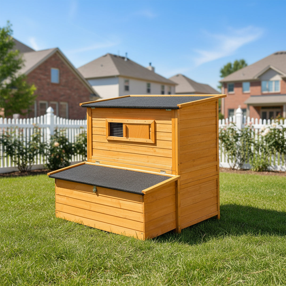 Double-House Wooden Chicken Coop for 6-8 Chickens