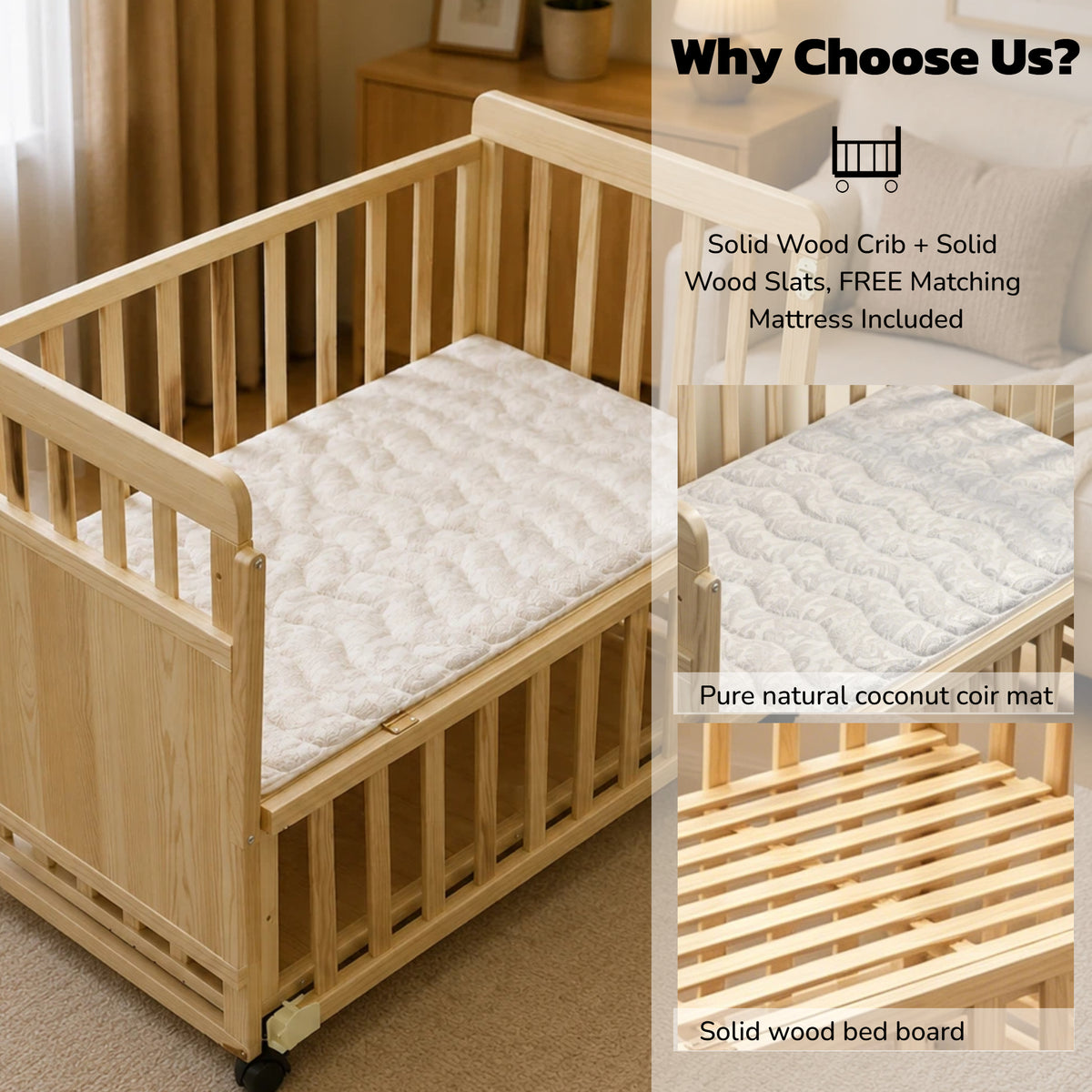 Solid Wood Baby Bassinet