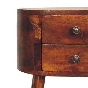 Solid Wood Mini Chestnut Rounded Nightstand, 2-Drawers, Nordic Legs