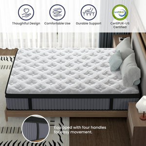 14" Hybrid Mattress, Memory Foam & Pocket Spring Bed, Cooling, Pressure Relief, Back & Hip Support - Gray / White - King