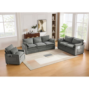 Modern Sofa Set With Double Layer Cushion And Side Storage Pockets