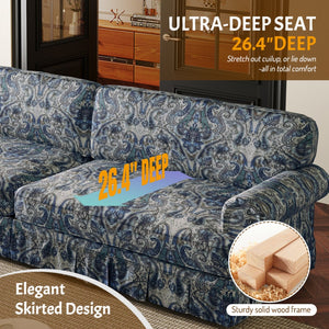 Luxuriously Comfortable Cloud Couch Sofa With Elegant Rolled Arms & Pleated Skirt Design