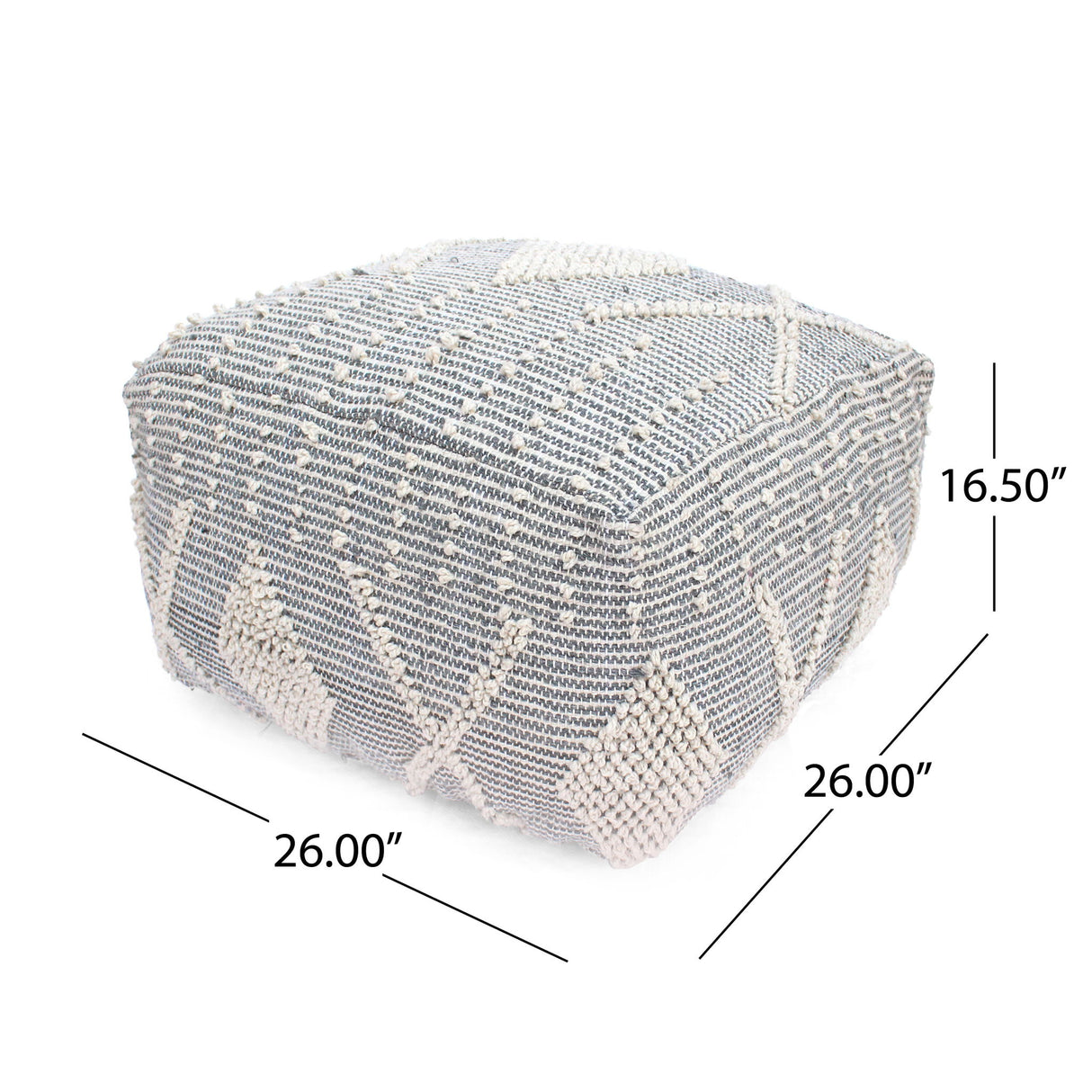 Diamond - Handcrafted Faux Yarn Pouf - Ivory / Gray