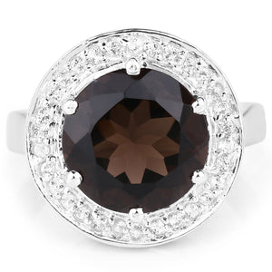 4.52 Carat Genuine Smoky Quartz and White Topaz .925 Sterling Silver Ring