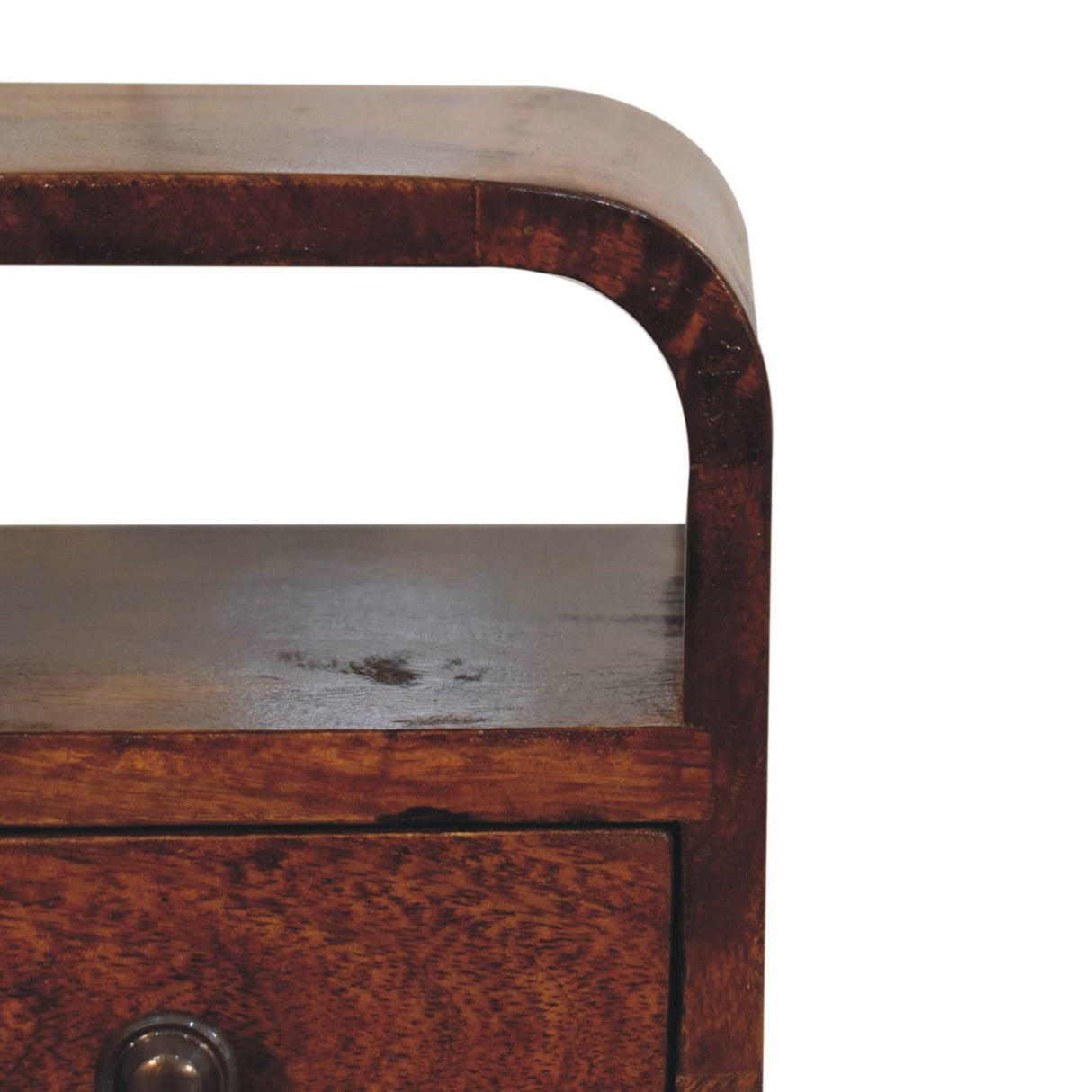 Solid Wood Extra Mini Curve Bedside, 1-Drawer, 1 Open-Slot, Chestnut