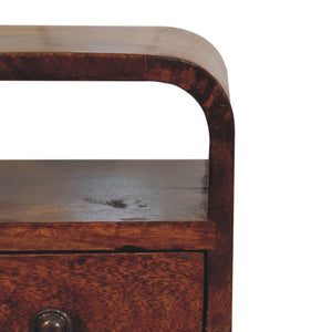 Solid Wood Extra Mini Curve Bedside, 1-Drawer, 1 Open-Slot, Chestnut
