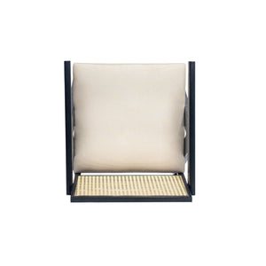 Woven Cane Plastic Backrest Bar Stool Foam Padded Fabric Seat & Durable Rubberwood Frame - Cream Gray