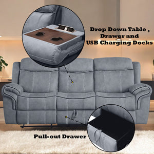 Zubaida Two Tone Recliner Sofa with USB Port and Drop Down Table