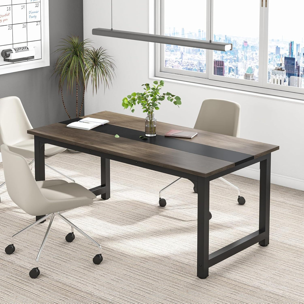 Large Computer Desk With Steel Frame For Home Office Workstation