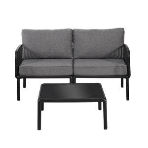 3 Piece Patio Conversation Sets, Modern Outdoor Patio Sectional Furniture Set with Square Coffee Table