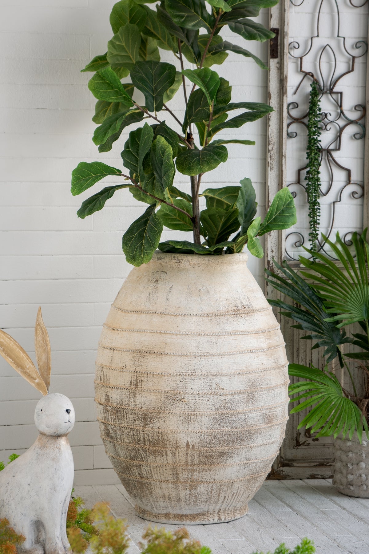 22.4x22.4x30.5" Large Magnesium Flower Pot with Weathered Finish