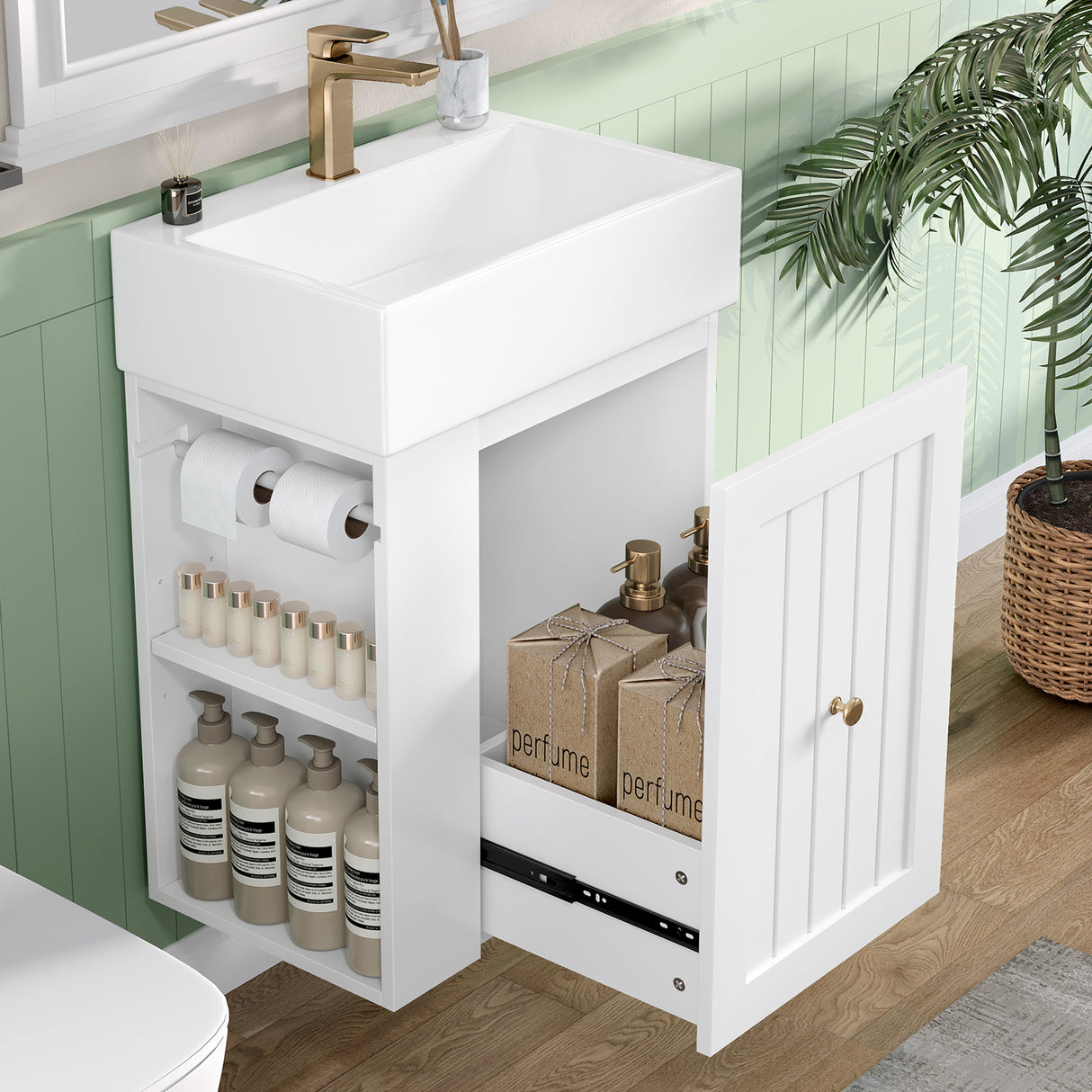 20-Inch Bathroom Vanity with Ceramic Sink and Storage Cabinet