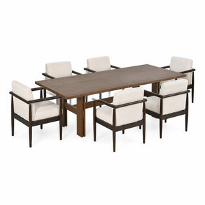 7-Piece Dining Table Set, Mid-Century 71" Rubber Wood