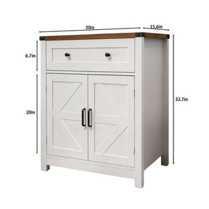 White & Wood-Grain Top Farmhouse Barn-Door Storage Cabinet