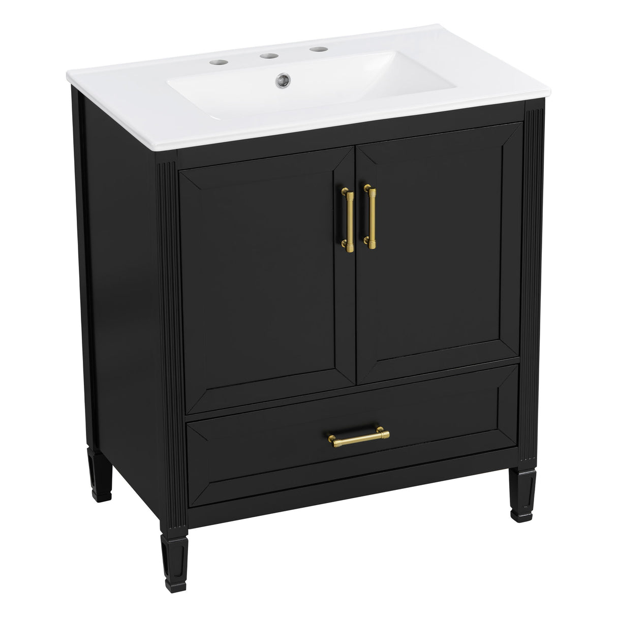 Elegant Fluted Bathroom Vanity With Sink, Soft Close Doors & Drawer