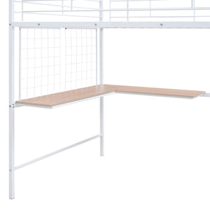 Loft Bed With Desk And Grid, Stylish Frame With Lateral Storage Ladder And Wardrobe