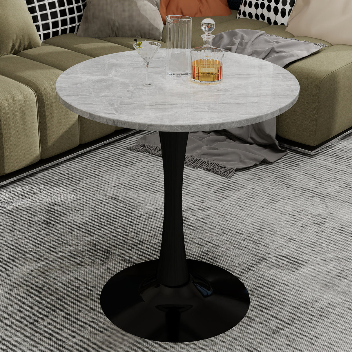 27.6-Inch Round Faux Marble Dining Table