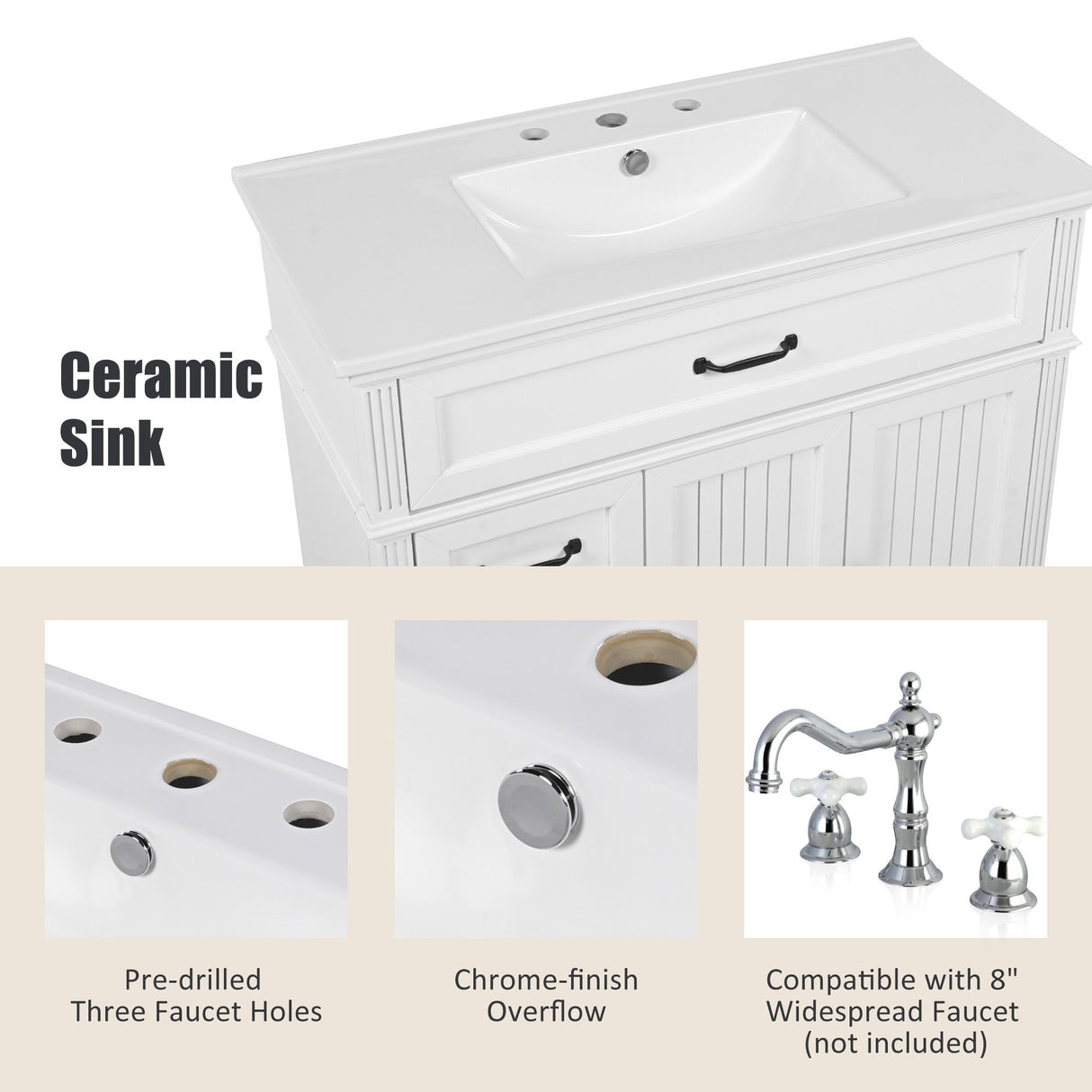 Bathroom Vanity With Sink, Freestanding Cabinet & Drawers