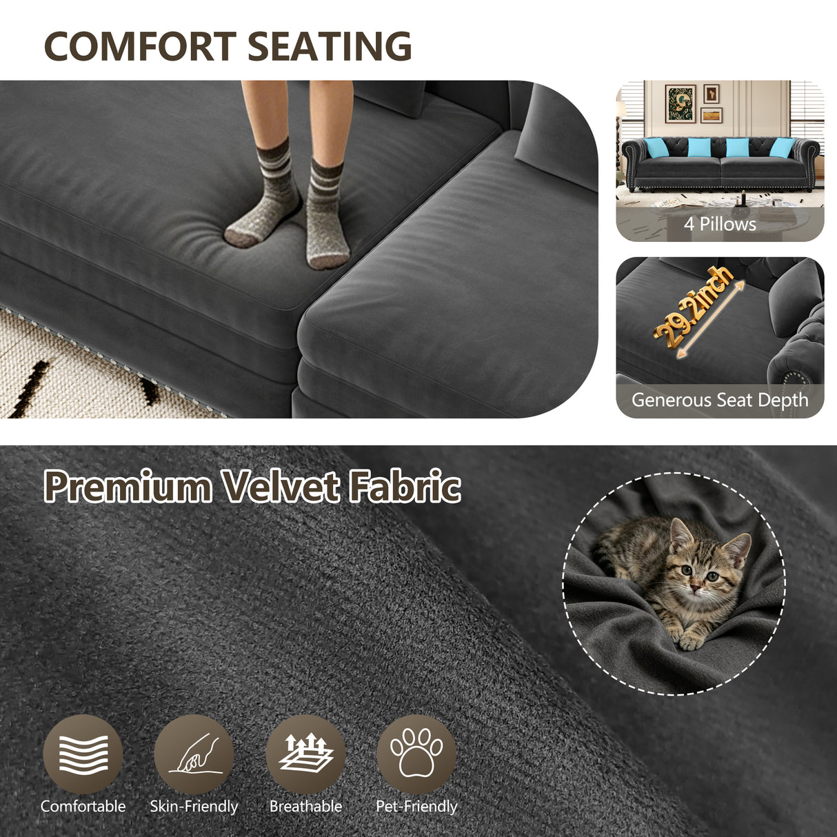 Chesterfield Sofa Bed – 3-in-1 Convertible Velvet Sofa
