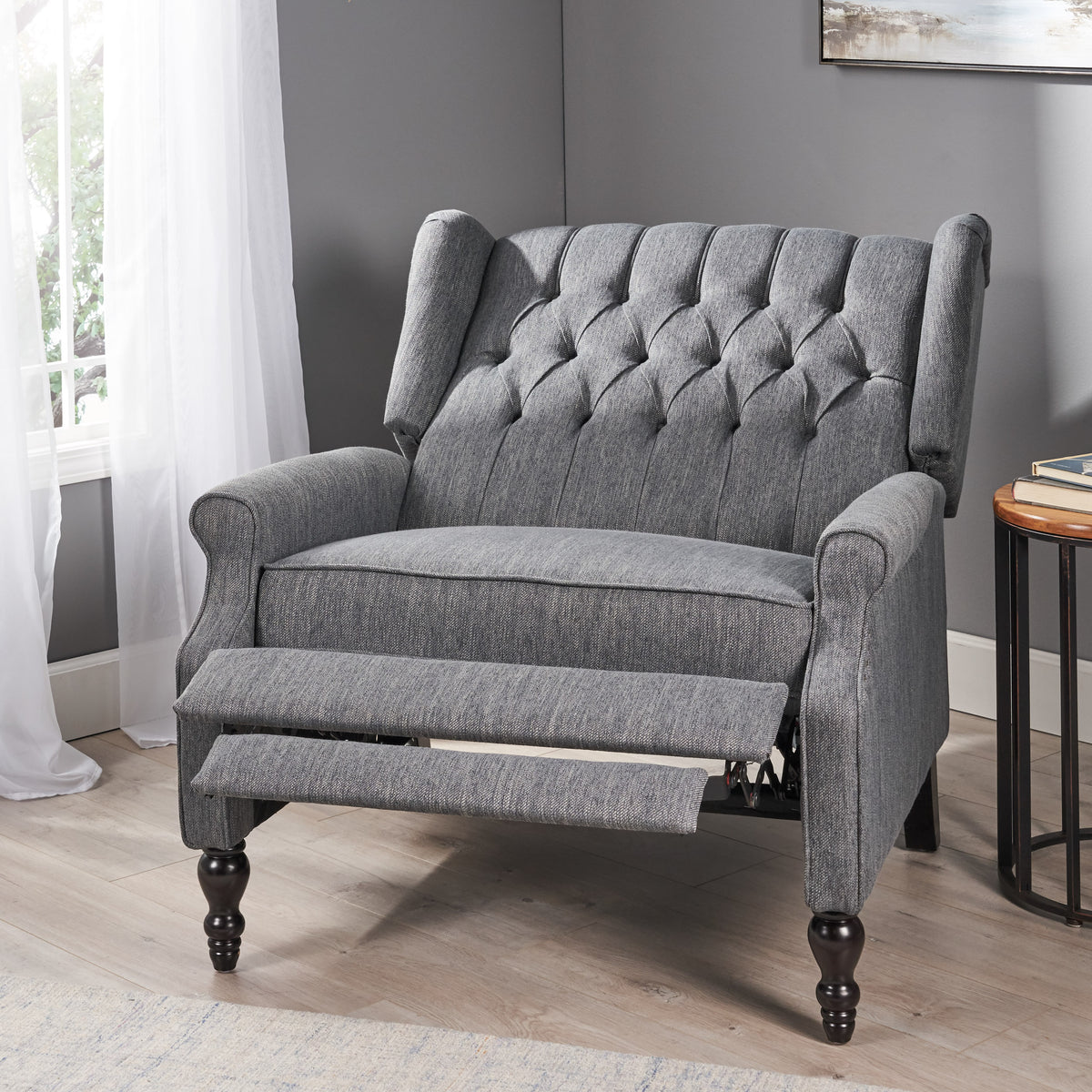 Oversized Tufted Wingback Fabric Push Back Recliner