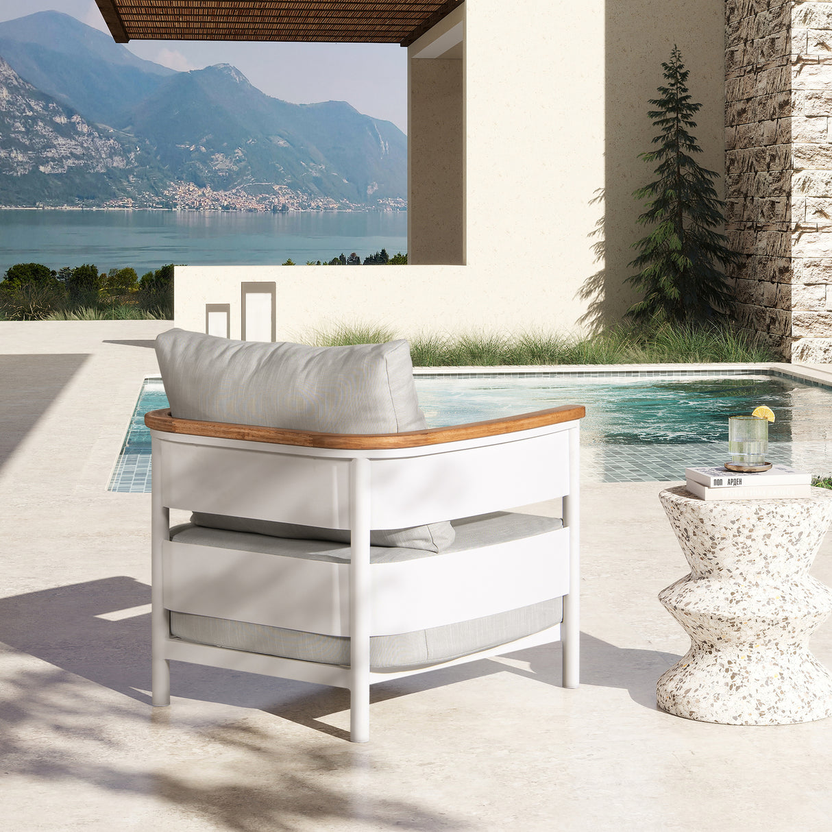 Rhodes 29" Upholstered Teak & Aluminum Patio Arm Chair Birch