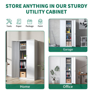 Heavy Metal Garage Storage Cabinet With Locking Doors, Steel, Adjustable Shelves