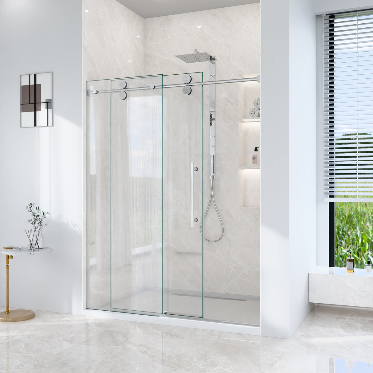 56-60"W x 72"H Frameless Single Sliding Shower Door