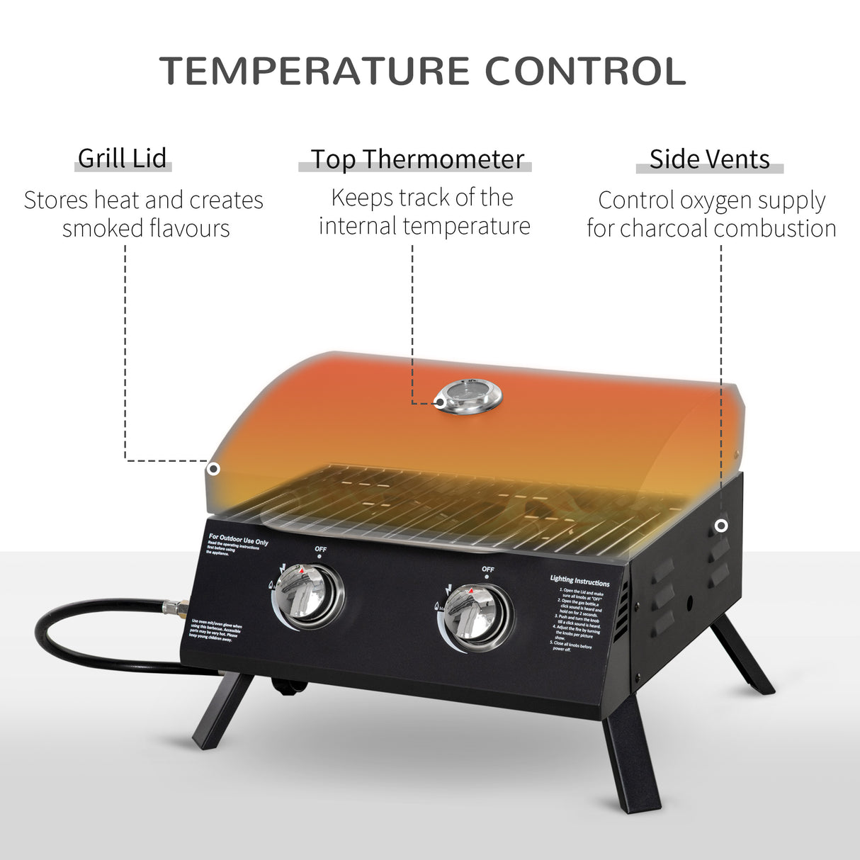 Outsunny 2 Burner Propane Gas Grill Outdoor Portable Tabletop BBQ