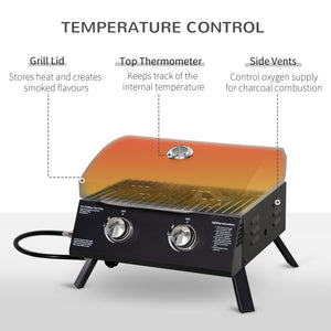 Outsunny 2 Burner Propane Gas Grill Outdoor Portable Tabletop BBQ