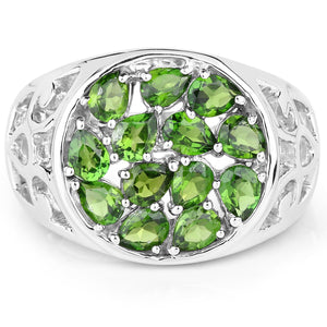 2.21 Carat Genuine Chrome Diopside .925 Sterling Silver Ring