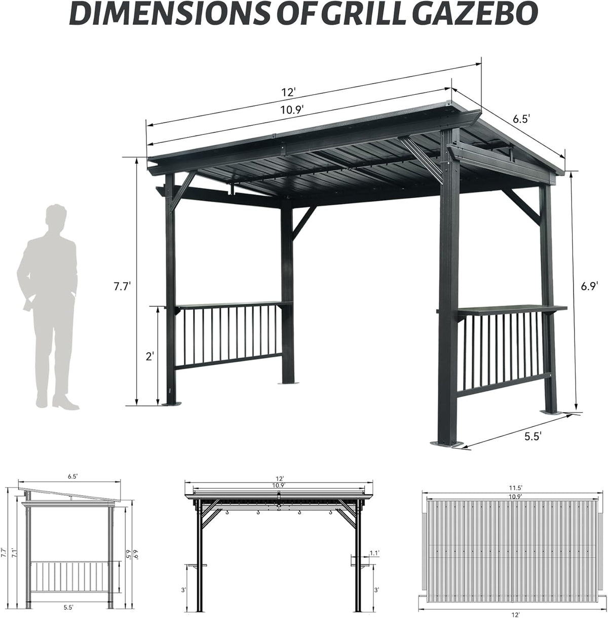 6.5x12FT Hardtop Grill Gazebo