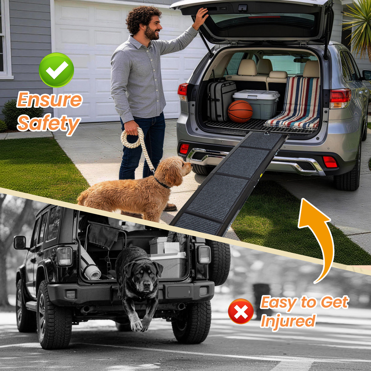 Folding Dog Ramp for Cars - 63" Long & 17.3" Wide