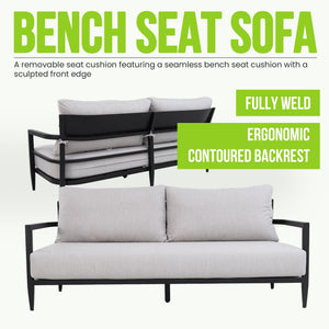 Outdoor Conversation Set With Chairs, Bench Sofa, Tables, Sunbrella Cushions