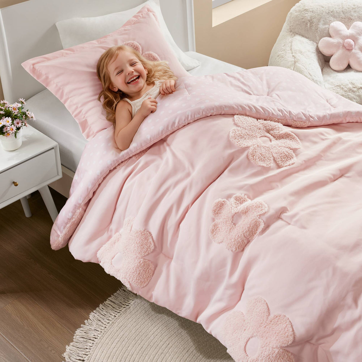 3-Piece Twin Floral Reversible Tufted Chenille Comforter Set
