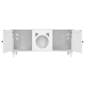 Furniture Style Cat Cabinet Cat Litter Box With Sisal Scratching Door - Cream White