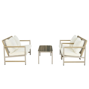 4 Pieces Patio Furniture Set, PE Rattan Wicker With Washable Cushion And Tempered Glass Tabletop, Conversation Furniture For Garden Poolside Balcony