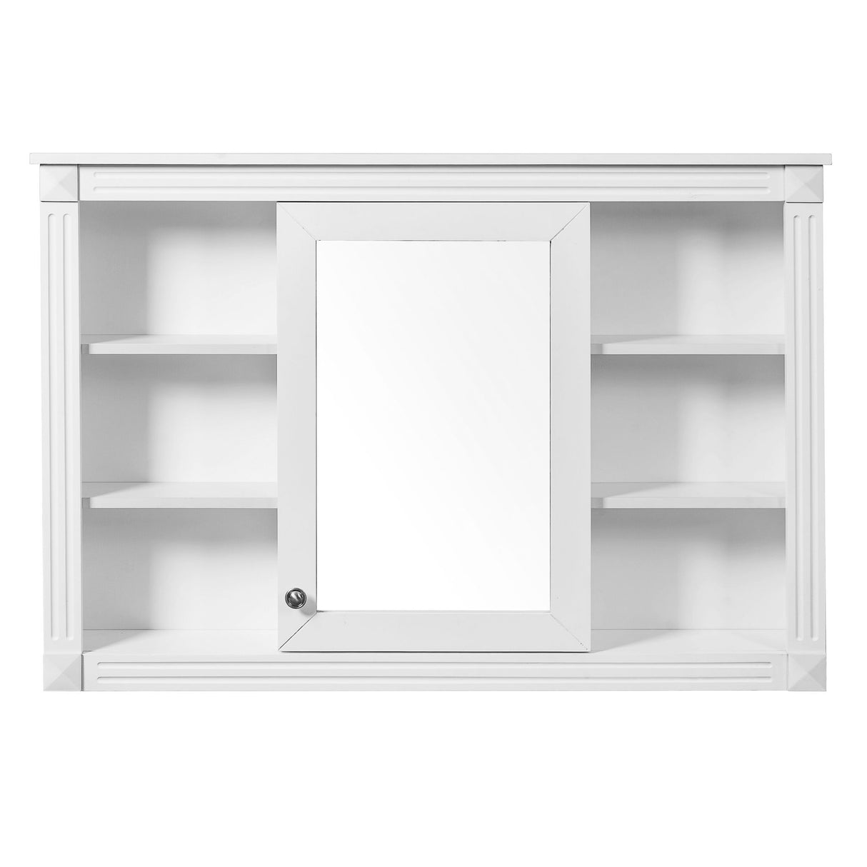 Wall Mounted Bathroom Storage Cabinet With Mirror, Medicine Cabinet With 6 Open Shelves And Adjustable Interior - White