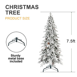 7.5 FT Flocked Christmas Tree with 40 Natural Pine Cones