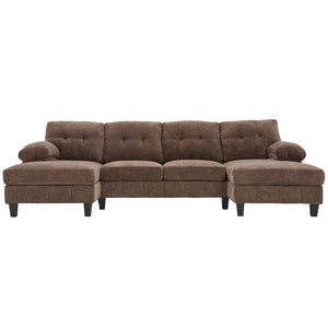 U-Shaped Sectional Sofa 103.5" Fabric Couch With Dual Chaise Lounges, Storage Pockets, Armrest Pillows