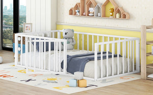 Metal Floor Bed Frame With Fence And Door