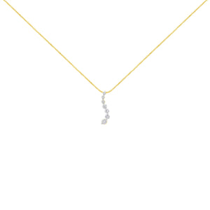 AGS Certified 14K Yellow Gold 2.0 Cttw Baguette and Brilliant Round-Cut Diamond Journey 18" Pendant Necklace (F-G Color, I1-I2 Clarity)