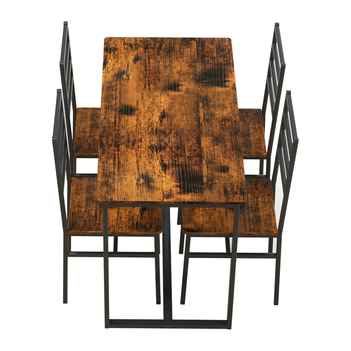 5 Piece Metal and Wood Indoor Modern Dining Table Set for 4
