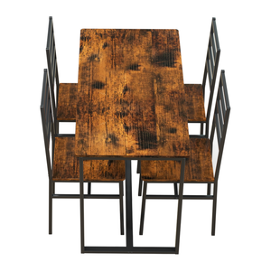5 Piece Metal and Wood Indoor Modern Dining Table Set for 4