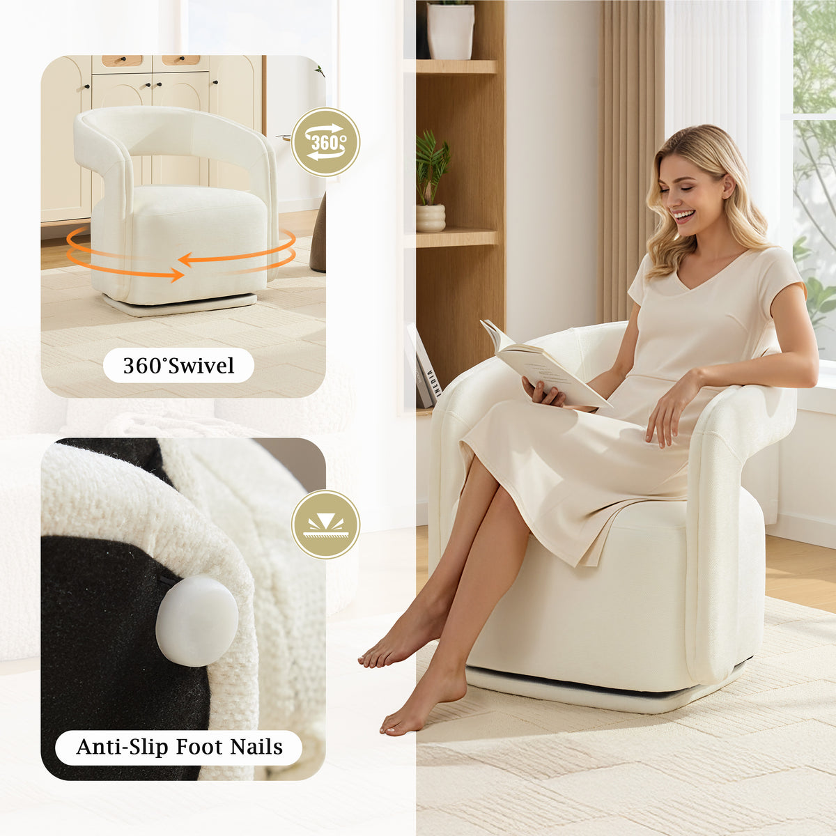 Chenille Fabric Swivel Accent Armchair