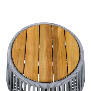 Acacia Wood Side Table with Grey Rope Design