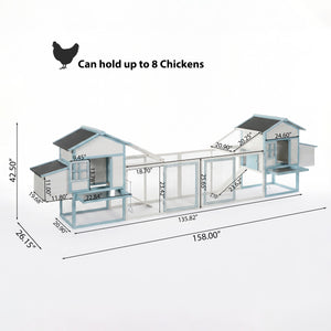 Large Wooden Chicken Coop with Double Nesting Boxes, Outdoor Walk-In Chicken Run with Waterproof Asphalt Roof, Fir Wood Poultry Cage with Pull-Out Dropping Trays