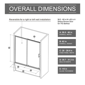 Single Sliding Shower Door For Bathtub With And Handle - Chrome