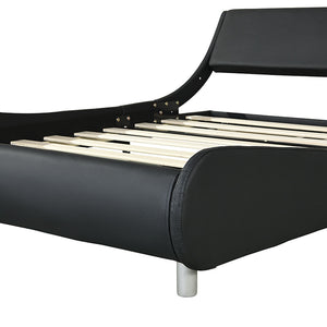 Queen Size Upholstered Platform Bed Frame With LED Lighting, Curve Design, Slat Support, No Box Spring Needed - Black