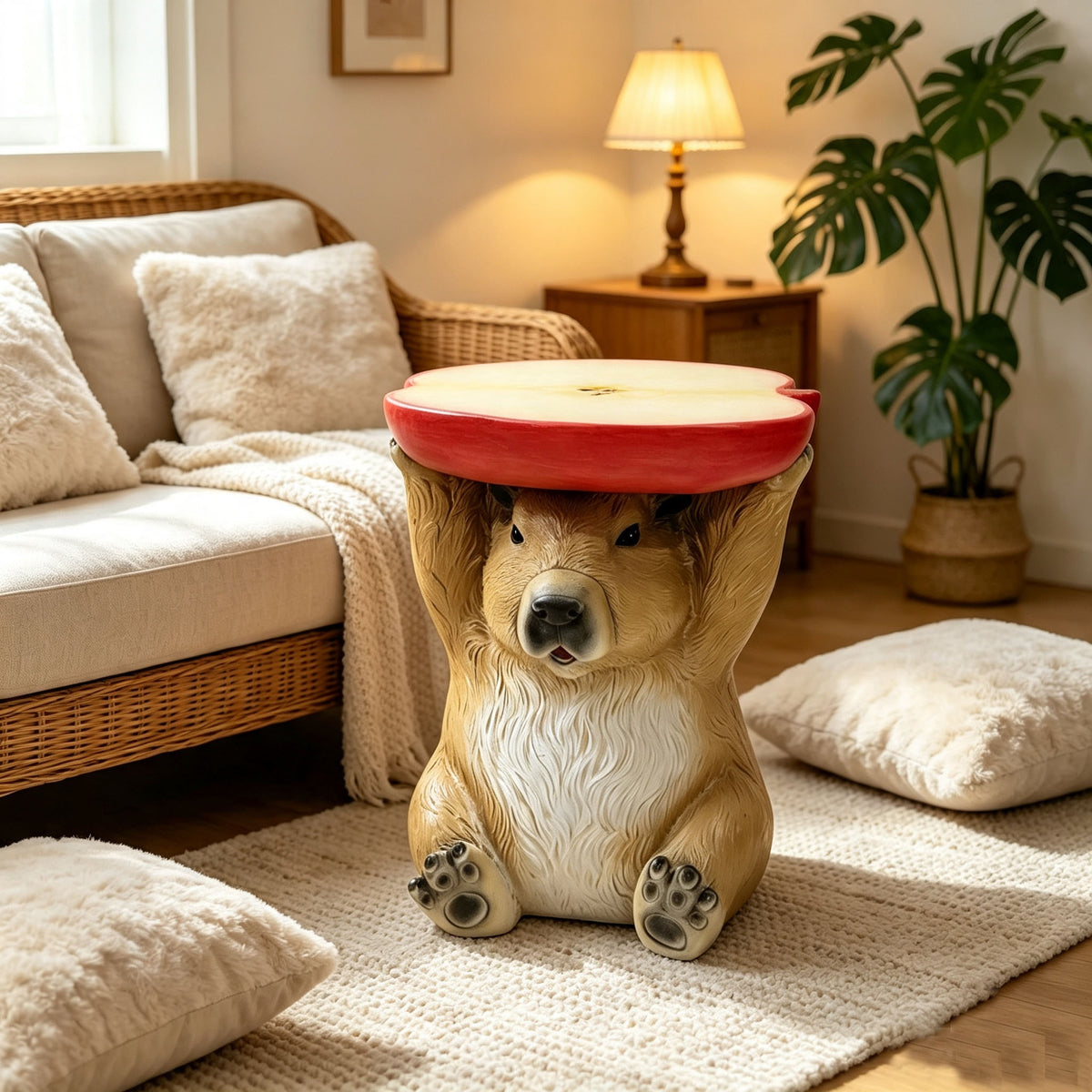 14" Capybara Holding Apple Slice Stool