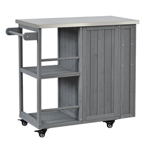 Outdoor Kitchen Island Prep Station With Lockable Wheels, Ample Storage, Towel & Spice Racks